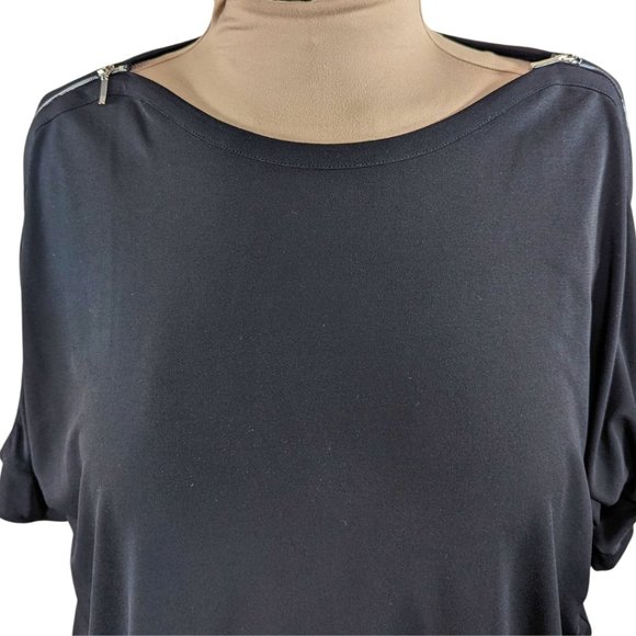 Chico's 3/XL Black Short Sleeve Blouse with Silver Shoulder Zippers - Picture 5 of 10